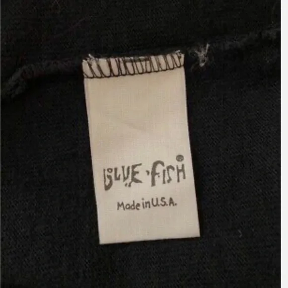 Blue Fish Vest hand printed button up crop shirt - Picture 9 of 16